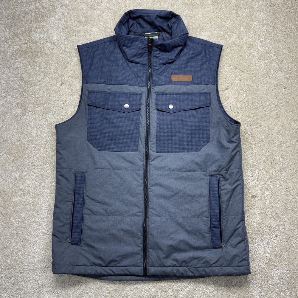 Columbia Vest Mens Medium Blue Insulated Puffer Full Zip Chest Pockets Hiking